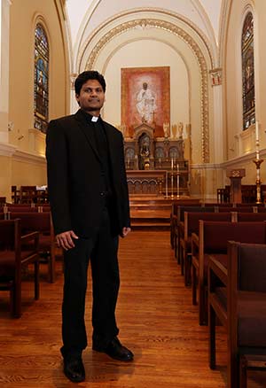 Deacon Arul Ponnaiyan, pictured inside Saint Francis de Sales Seminary, St. Francis, on Thursday, April 18, will be ordained a priest of the Archdiocese of Milwaukee on Saturday, May 18. (Catholic Herald photo by Allen Fredrickson)