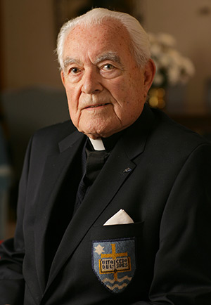 Holy Cross Fr. Theodore Hesburgh, former president of the University of Notre Dame, is pictured in his library in 2006. Fr. Hesburgh was honored May 22 during a bipartisan congressional tribute in the U.S. Capitol as the priest neared his 96th birthday and the 70th anniversary of his ordination to the priesthood. (CNS photo/Matt Cashore, courtesy University of Notre Dame)