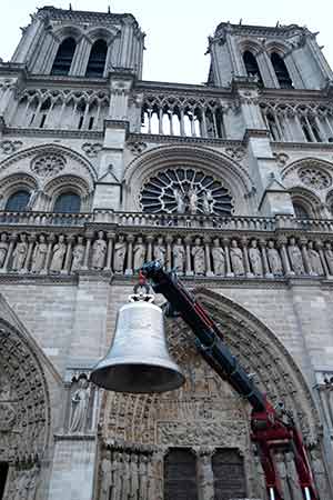One of the bells of the Notre Dame Cathedral is seen in late January at the start of a year-long celebration commemorating its 850th anniversary in Paris. Visitors were evacuated from the cathedral May 21after a man committed suicide in the 850-year-old church, police said. (CNS photo/Charles Platiau, Reuters)