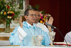 Cuban Archbishop Juan Garcia Rodriguez of Camaguey celebrates Mass in 2012 at the Shrine of Our Lady of Charity of El Cobre in Cuba. Pope Francis has accepted the resignation of 79-year-old Cardinal Jaime Ortega Alamino of Havana and named Archbishop Garcia as his replacement. (CNS photo/Nancy Wiechec) 
