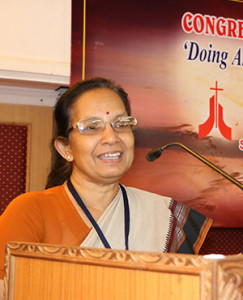 Presentation Sister Shalini Mulackal, president of the Indian Theological Association, speaks April 20 during the Congress of Asian Theologians in Cochin, India. (CNS photo/Jeba Singh Samuel, courtesy CCA)