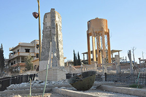 A view shows the damage in the town of Qaryatain, Syria, April 4, after forces loyal to Syrian President Bashar Assad recaptured it. The relics of Syrian St. Elian, which originally were thought to have been destroyed by members of the so-called Islamic State militia, have been found amid the rubble of the desecrated Mar Elian Church in Qaryatain. (CNS photo/Syria's national news agency handout via Reuters)