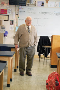Having recently turned 90, Ed Drexler has no plans to retire. “There’s no way I’m not going to go there,” he says of his work at Pius XI High School. (Catholic Herald photos by Ricardo Torres) 