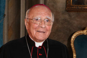 U.S. Archbishop Giuseppe De Andrea died in Rome June 29 at the age of 86. The Italian-born archbishop was incardinated in the Diocese of Greensburg, Pa., in 1958. He served in the Vatican diplomatic service, including posts in Kuwait, Bahrain and Yemen. Archbishop De Andrea is pictured at the headquarters of the Equestrian Order of the Holy Sepulcher in Rome this Sept. 16, 2011, file photo. (CNS photo/Paul Haring)