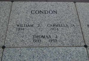 Thomas Condon’s remains rest in a plot he will share with his brother William and William’s wife, Carmella. (Catholic Herald photos by Ricardo Torres)