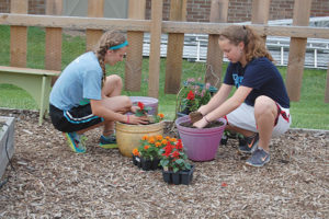 Students from St. John the Evangelist School, Greenfield, work Friday, May 27, in a “teaching garden” where the goal is to teach students to plant seeds, nurture plants and harvest produce to help understand and experience the importance of good eating habits. (Catholic Herald photos by Ricardo Torres)
