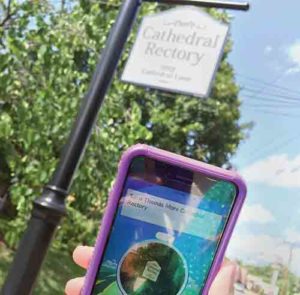 This illustration shows the mobile app for Pokemon Go with a PokeStop in the Diocese of Arlington, Va. The mobile game, which has taken the world by storm, hit gamers’ smartphones July 6. Players have hit the streets in droves in search for PokeStops, gyms and elusive Pokemon characters they are trying to catch. (CNS illustration/Diocese of Arlington)