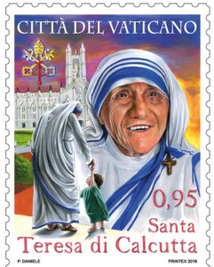 The Vatican will anticipate the canonization of Blessed Teresa of Kolkata with this special postage stamp, which will be released Sept. 2, two days before Pope Francis officially declares her a saint. (CNS photo/courtesy Vatican Philatelic and Numismatic Office)