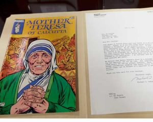 A comic book about Blessed Teresa of Kolkata published by Marvel Comics in 1983 is seen at The Catholic University of America in Washington Aug. 30. (CNS photo/Tyler Orsburn)
