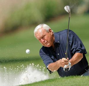 Former champion Arnold Palmer of the U.S hits from a sand trap during the 2008 annual Masters Par 3 golf tournament at the Augusta National Golf Club in Georgia. Palmer, known as “the King” for his transformative legacy in golf, died Sept. 25 at a Pittsburgh hospital at age 87. (CNS photo/Hans Deryk, Reuters)