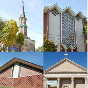 The four archdiocesan parishes which will be open to visitors during the Saturday, Nov. 5 VIP event are Our Lady of Guadalupe, left to right, Immaculate Conception, both in Milwaukee, St. Bernard, Wauwatosa, top right, and All Saints, Milwaukee. (Catholic Herald photos by Joe Poirier)