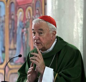 Cardinal Vincent Nichols of Westminster, England, celebrates Mass Nov. 6 at Holy Family Church in Gaza City. In a program to be aired on ITV, he apologized to unmarried women pressured by the church to hand over their children for adoption. (CNS photo/Mohammed Saber, EPA)
