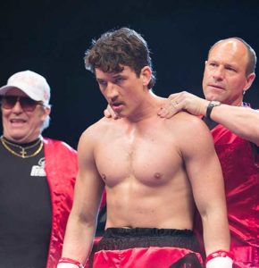 Ciaran Hinds, Miles Teller and Aaron Eckhart star in a scene from the movie “Bleed For This.” (CNS photo/Open Road Films)