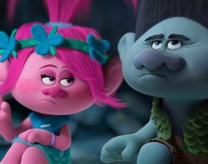 Animated characters Poppy, voiced by Anna Kendrick. and Branch, voiced by Justin Timberlake, appear in the movie “Trolls.” (CNS photo/DreamWorks) Arrival 