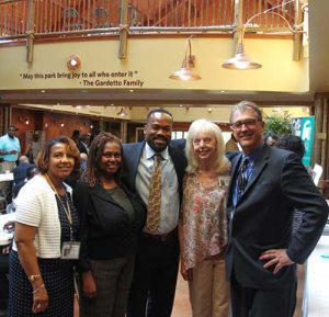 The incubator leaders, Diane Beckley, left to right, Jacqueline Ward, Russell Stamper, Edna Lonergan and John Jansen, pose for a photo during the June 29 business incubator workshop at St. Ann Center’s Bucyrus Campus. 