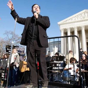 Fr. Frank Pavone, national director of Priests for Life, speaks in front of the U.S. Supreme Court at the 2009 March For Life in Washington. Pro-life supporters have denounced Fr. Pavone over a controversial election Facebook Live video he posted. (CNS photo/Bob Roller)